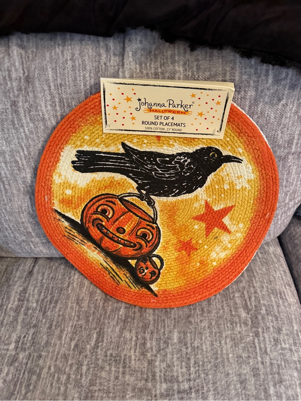 Johanna Parker Halloween Crow Pumpkin Round Placemat - Set of 4